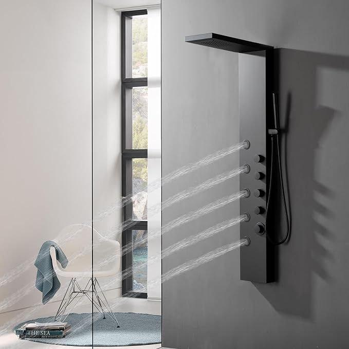 Shower Panel Tower System with Rainfall Shower Head | 5 Body Jets and Handheld Shower Head Modern Massage Shower System Matte Black by Homevacious