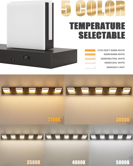 VOLISUN Modern 5-Light, 40-Inch Black Bathroom Vanity Light Fixtures Over Mirror, 5CCT Dimmable, Energy Efficient, ETL Certificated
