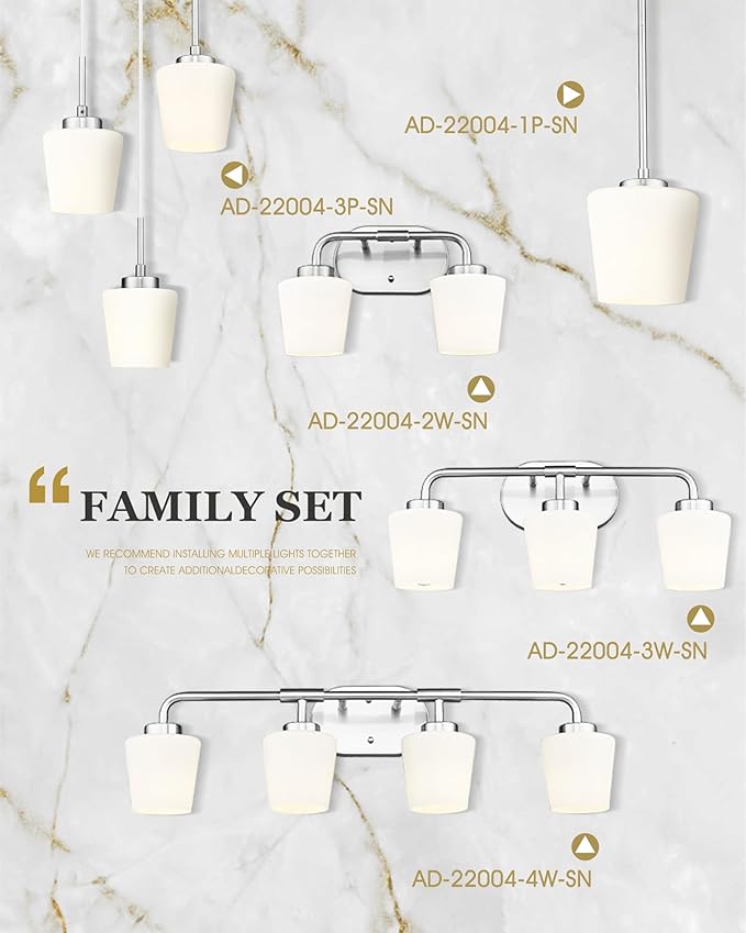 Bathroom Light Fixtures Over Mirror, 3-Light Brushed Nickel Vanity Lighting Fixtures with Milk White Glass, Vintage Farmhouse Wall Sconces Lighting, AD-22004-3W-SN