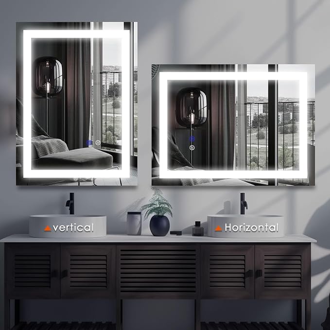 16"x 24" LED Bathroom Mirror Vanity Mirror, Anti-Fog, Dimmable, Color Temperature Adjustable 3000-6000K, Switch-held Memory Led Wall Mirror Suitable for Bathroom, Vanity (Vertical/Horizontal)