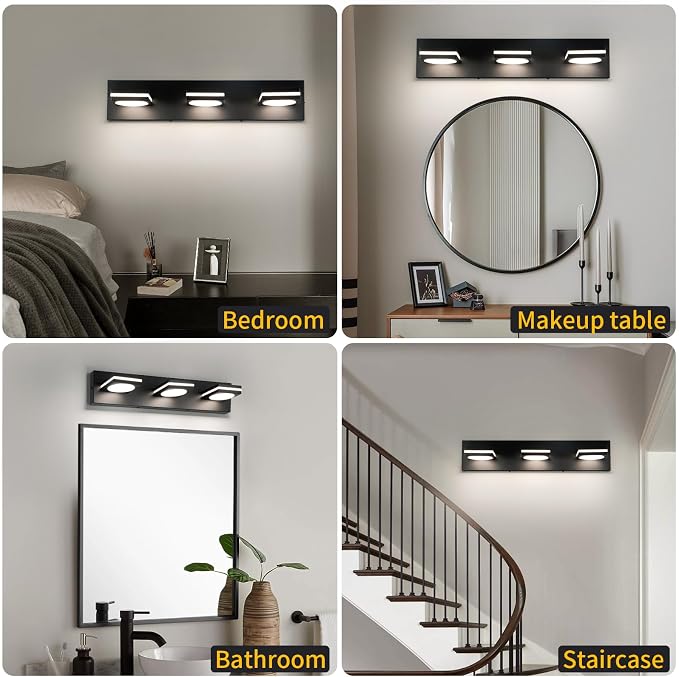 Bathroom Light Fixtures, Matte Black Vanity Light Modern LED Acrylic Lighting Fixtures, Bathroom Accessories Dimmer Lamps, 3CCT, 22-inch