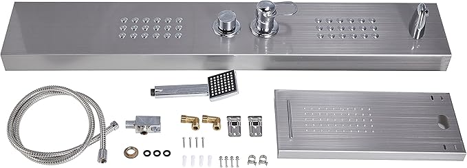 Delavin Stainless Steel Shower Panel Tower System, Wall-Mount Complete Shower Panel with Rainfall Waterfall Shower Head, Massage Body Jets, Tub Spout, Handheld Shower, Brushed Nickel