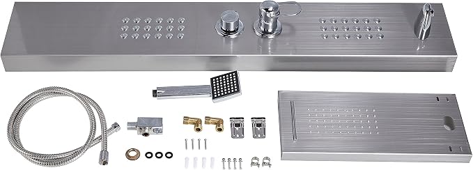 DELAVIN Stainless Steel Shower Panel Tower System, Wall-Mount Shower Panel | Rainfall Waterfall Shower Head, Massage Jets, Tub Spout, Handheld Shower, for Renovation, New Builds, Rentals & Contractors