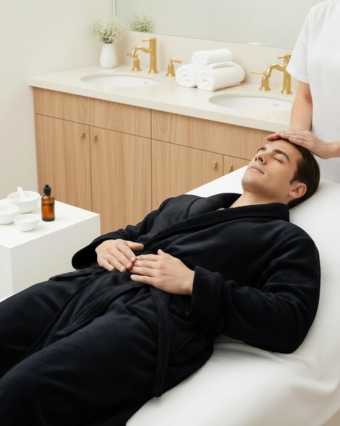 NY Threads Luxury Ultra Soft Mens Robe Plush Fleece Long Bathrobe