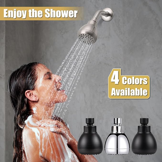 AISOSO Fixed Shower Head High Pressure 2PCS 3Inch Showerhead Brushed Nickel | 360 Rotatable Design, Self Cleaning Silicone Nozzles, Adjustable Swivel Brass Ball Joint for Relaxing and Comfortable Shower