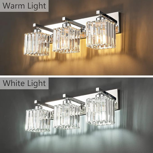 Modern Bathroom Vanity Light 3-Lights Chrome Crystal Bathroom Wall Light Vanity Light Fixtures,20.47-inch Modern Minimalist Design