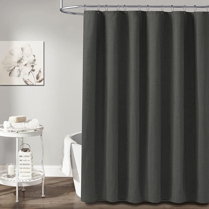 54x78 Linen Textured Waterproof Fabric Shower Curtain, Charcoal Grey | Narrow Long Size, 230GSM Polyester, Heavy Duty Cloth, Weighted Hem, 10 Hooks, Modern Luxury Hotel Style, Machine Washable
