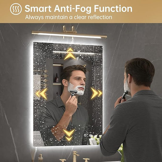 LOVESPEJO 22"x30" Backlit Mirror Bathroom, Lighted Bathroom Mirror with Lights, Fogless, Dimmable, 3 Color Changing, Shatterproof, Horizontal/Vertical(no Motion Sensor)