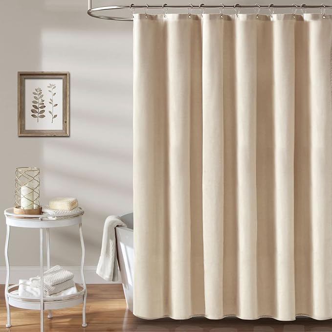 Narrow Long Linen Textured Fabric Shower Curtain, 60x84, Beige/Cream | Narrow Long Size, 230GSM Waterproof Polyester, Heavy Duty Cloth, Weighted Hem, 10 Hooks, Modern Hotel Style, Machine Washable