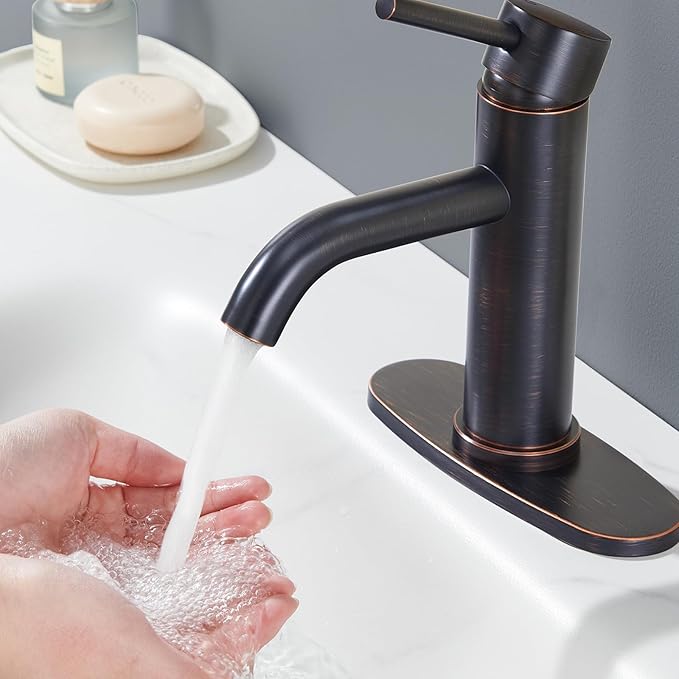 Oil Rubbed Bronze Bathroom Faucet, WINKEAR Single Hole Faucet with Pop-up Drain and Flexible Hoses, Single Handle Faucet for Bathroom Sink, Vanity, RV, Modern Farmhouse, Suitable for 1 Hole or 3 Hole