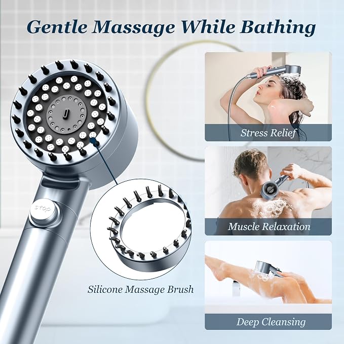 FEELSO Filtered Shower Head with Handheld, High Pressure Shower Filter Head | ON/OFF Switch, Anti-clog Nozzles, 4 Spray Showerhead with Filters for Hard Water, Remove Chlorine, Reduce Dry Itchy Skin