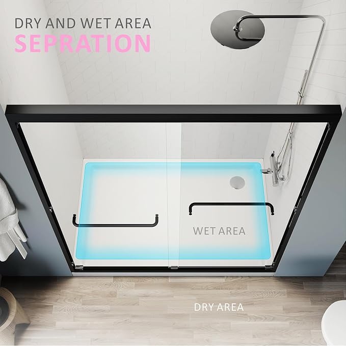 Shower Doors Glass Sliding 60 inches,56-60'' W x 72''H Matte Black Semi Frameless Bathroom Door,Double Sliding Shower Screen for Walk in with Clear SGCC/ANSI Tempered Glass Stainless Steel Handles