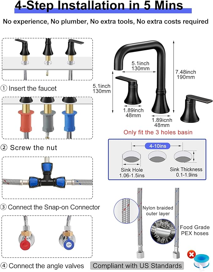 8 Inch Widespread Bathroom Faucet 3 Hole, Bronze Faucet for Bathroom Sink 360 Degree Swivel, 2 Handles Bathroom Faucets with Pop-Up Drain & Water Supply Hose for Modern, Classic, Lead-Free