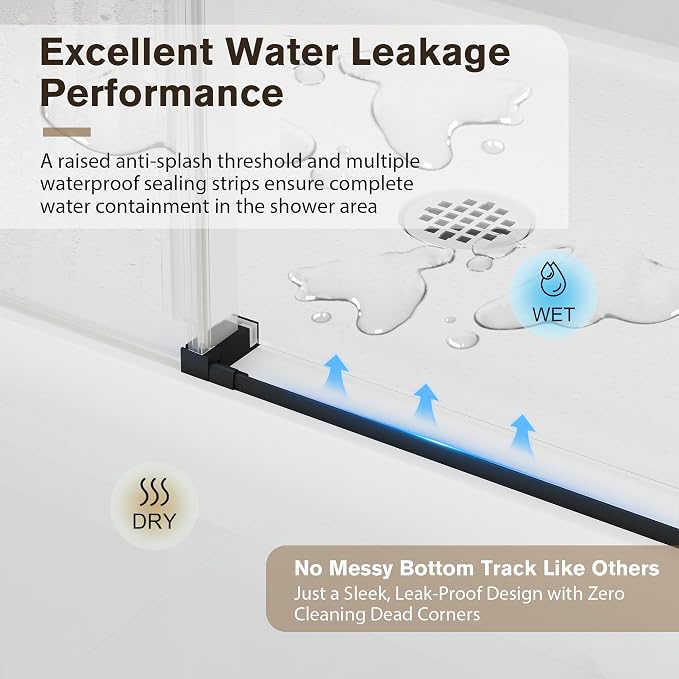 43-48" W x 76" H Frameless Sliding Shower Doors Matte Black | 1/4''(6mm) Tempered Glass,Explosion Proof Film,Nano Coating,Stainless Steel Hardware,Easy to Clean,Customizable Width