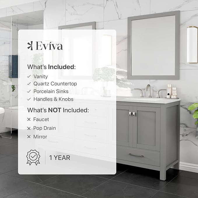 Eviva Aberdeen 78 inch Gray Transitional Double Sink Bathroom Vanity with White Carrara Quartz Countertop and Undermount Porcelain Sinks