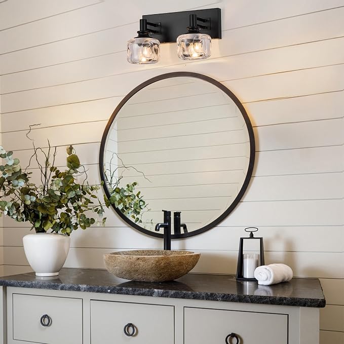 Farmhouse Vanity Light Fixtures 2-Light Bathroom Vanity Light Black Vanity Lights for Bathroom(13.3inches in Length)