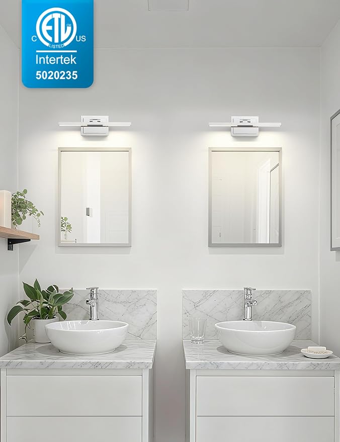 15.7 Inch Modern Bathroom Light Fixture, 20W 5CCT Dimmable LED Chrome Bathroom Vanity Lights Over Mirror, Vanity Lights for Bathrooms Restroom Mirror- ETL Certified