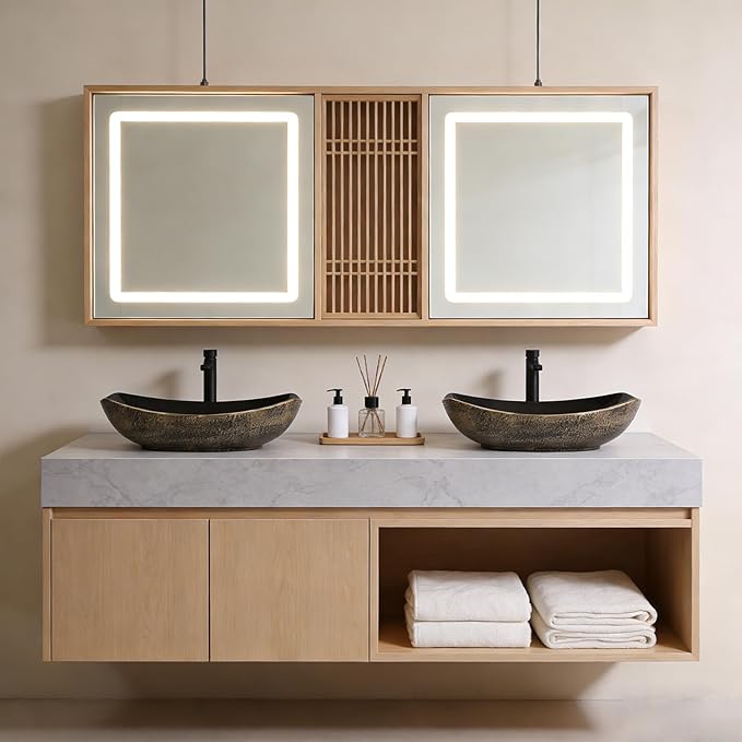 Vessel Sink 22"X16" Round Bathroom Sinks Above Counter, Countertop Bathroom Vessel Sinks, Black Modern Ceramic Vanity Sink