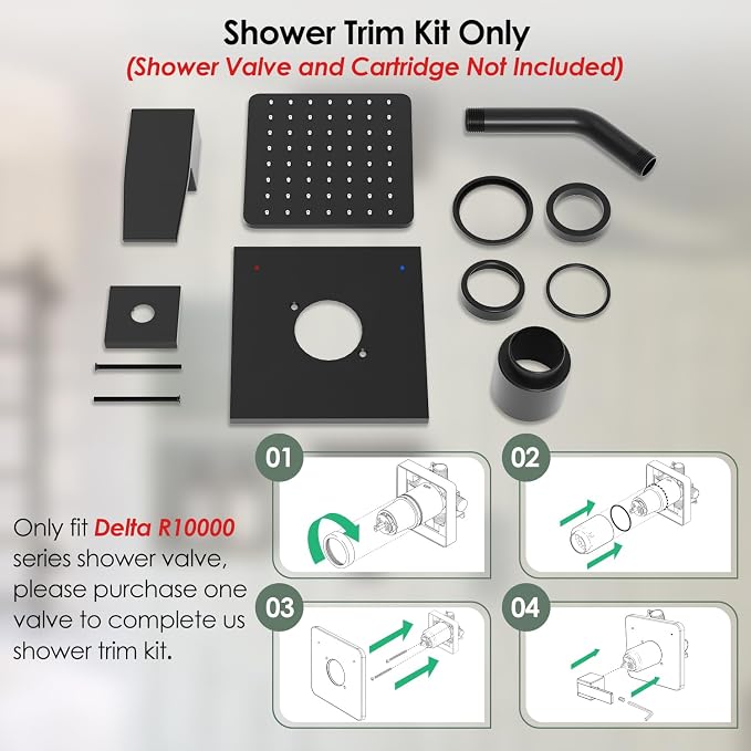 Replacement for Delta Shower Trim Kit 14 Series, High Pressure Matte Black Shower Faucet Set, 6-Inch Black Shower Head and Handle Set(Valve/Cartridge Not Included)