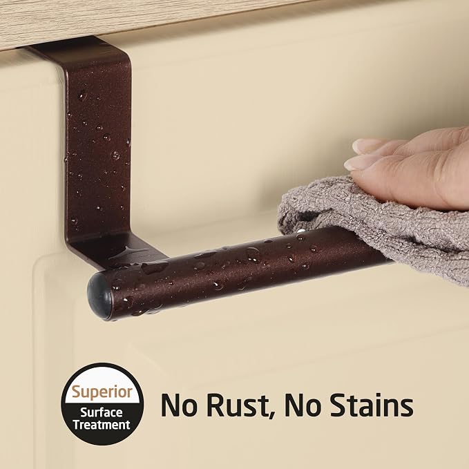 KES Over The Cabinet Towel Holder Fit 1" Thick, Kitchen Towel Holder, Brown | Anti-Wobble, Scratchproof, for Dish Hand Towels, Over The Door Towel Bar with Extended Hooks, 2 Pack, KTH500S26-OB-P2