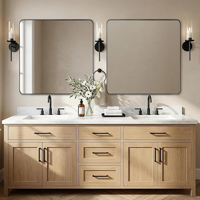 Black Bathroom Mirrors for Over Sink, 36x36 Inch Matte Black Mirror for Bathroom, Rectangle Metal Vanity Mirror for Wall-Modern Clean Design with Superior Stainless Steel Frame