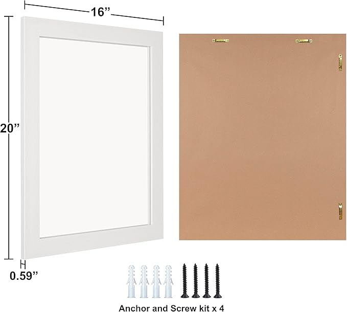 Rectangular Wall Mirror 20x16 Inch Bathroom Mirror for Over Sink, White | Farmhouse Wall Mounted Mirror, Hangs Horizontally or Vertically for Vanity, Entryway, Restroom