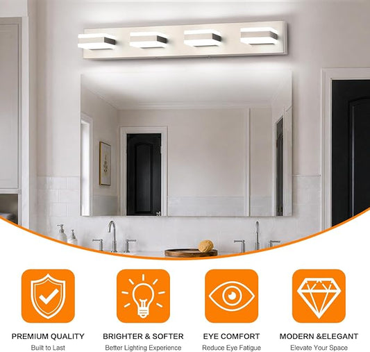 SOLFART Bathroom Light Fixtures Brushed Nickel Vanity Lights for Bathroom Above Mirror, 4 Light Led Lighting Fixture, Nickel Vanity Light,5 Color Temperature Adjustable Light Over Mirror ETL Listed