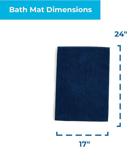 Linenspa Chenille Bath Mat— 1 Piece, Non Slip, Water Absorbent, Fast Drying, Machine Washable, Bath Rug For Bathroom - Dorm Room Essentials