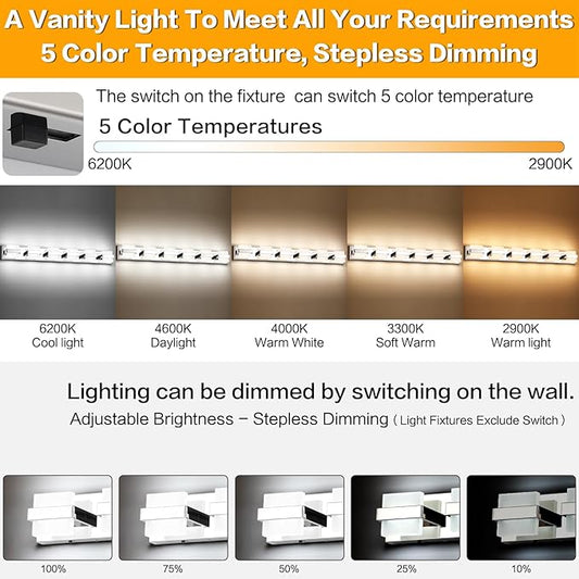 SOLFART Adjustable 6 Lights Black Bathroom Vanity Light Modern LED Vanity Light Fixtures Bathroom Lighting Fixtures for Mirror 41 inch 5 Color Dimmable 5CCT
