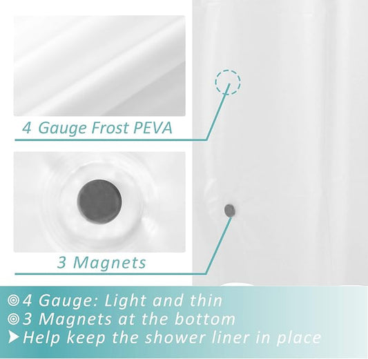 72 x 75 Inches Long Shower Curtain Liner Frosted | 3 Bottom Magnets,12 Rustproof Grommets,Water Proof Lightweight PEVA,72W x 75H for Bathroom Long Size