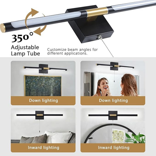 Black and Gold LED Bathroom Vanity Light Bar, 24 inch LED Vanity Light Fixtures Over Mirror, Morden Bathroom Sconces Lighting 4000K,Sconces Wall Lighting with Adjustable Lamp Tube