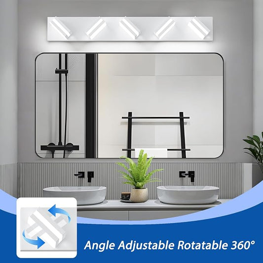 IZORRO LED Modern Bathroom Lights Fixtures(5-Light,Dimmable,360°Rotate),Matte White Acrylic Wall Lighting,Vanity Lights for Bathroom Over Mirror - 6000k 30In (No Assembly Required)