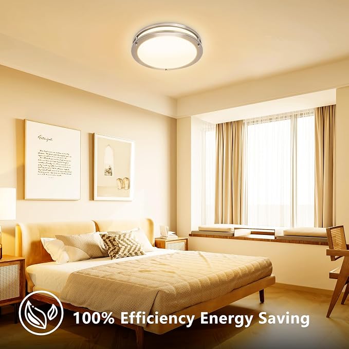 13inch LED Flush Mount Ceiling Light Fixture Dimmable Brushed Nickel, Easy Install Ceiling Lamp Fixture Without Flicker, Super Bright 36W 3600LM 5CCT Warm to White Light 3000K to 6000K 4-Pack