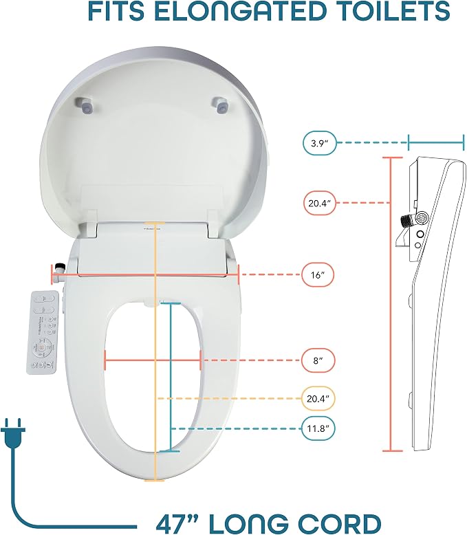 BidetMate 3000 Series Electric Bidet Toilet Seat, Heated Water and Seat | Unlimited warm-water wash, air dryer, and self-cleaning stainless nozzle. Wireless remote. Fits elongated toilets.