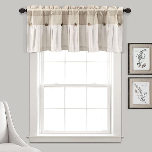 Lush Decor Linen Button Farmhouse Valance Curtians 52"W x 18"L Navy & White - Linen Valances For Windows - Kitchen Curtains Valances - Bathroom Curtain