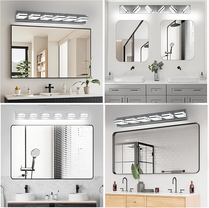 IZORRO LED Modern Bathroom Lights Fixtures(6-Light,Dimmable,360°Rotate),Chrome Acrylic Wall Lighting,Vanity Lights for Bathroom Over Mirror - 6000k 36In (No Assembly Required)