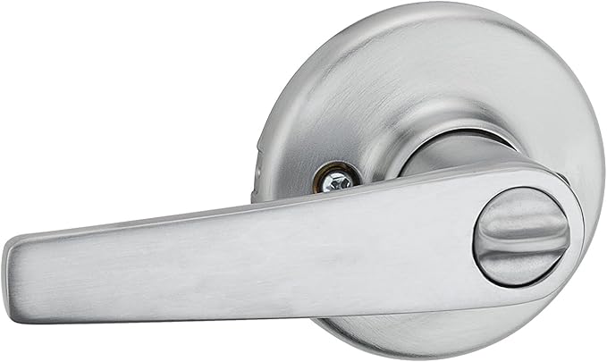 Kwikset Delta Interior Privacy Door Handle with Lock, Door Lever For Bathroom and Bedroom, Satin Chrome Reversible Keyless Turn Lock