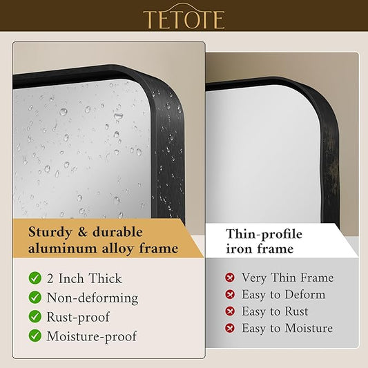 TETOTE 60 x 40 Inch Black Frame Mirror, Bathroom Vanity Mirror for Wall, Modern Rectangle Round Corner Matte Framed Mirror (Horizontal/Vertical)