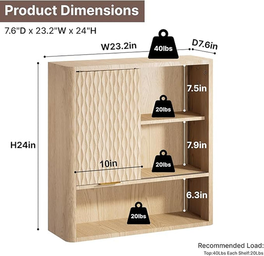 Bathroom Wall Cabinet, Modern Medicine Cabinet with Sliding Door, Storage Cabinet Wall Mounted for Kitchen Dining Room Living Room, Natural Oak