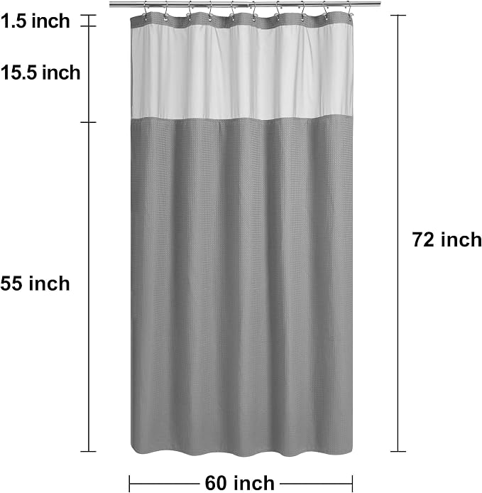 N&Y HOME 60 x 72 Waffle Weave Shower Curtain with Snap-in Liner Set Gray | 12 Metal Hooks Included, Snap on/off Fabric Liner, Hotel Style & Mesh Top Window, Machine Washable, 60x72 Shower Stall Size