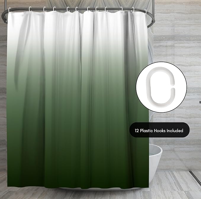 Americanflat 71x74 Green Ombre Shower Curtain - Water-Resistant Long Shower Curtain with Durable Metal Grommets and 12 Hooks - 100% Polyester