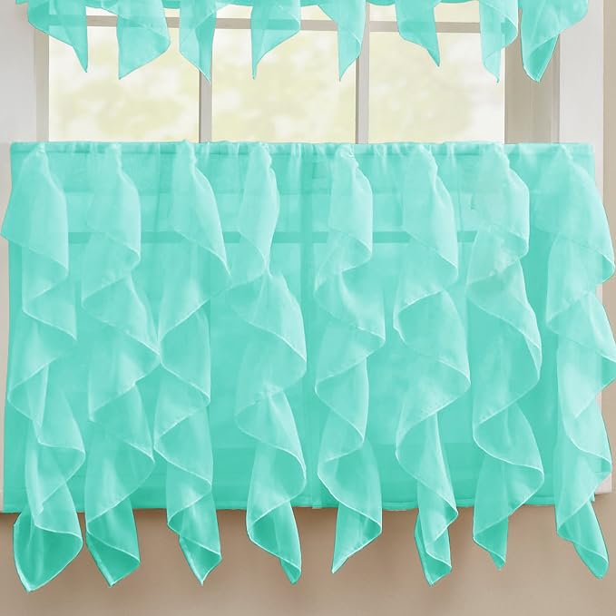 Sweet Home Collection Kitchen Window Tier, Swag, or Valance Curtain Treatment in Stylish and Unique Patterns and Designs for All Home Décor, 24", Sheer Sea
