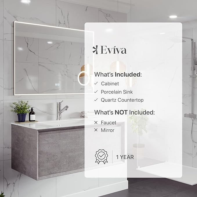 Eviva Aurora 36 in. Concrete Gray Wall Mount Single Sink Bath Vanity with Carrara Quartz Top