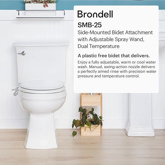 Brondell SMB-25 Side Mounted Manual Bidet Attachment for Toilet Seats with Adjustable Sprayer and Water Pressure, Thin Profile, Chrome (Dual Temperature), X-Large