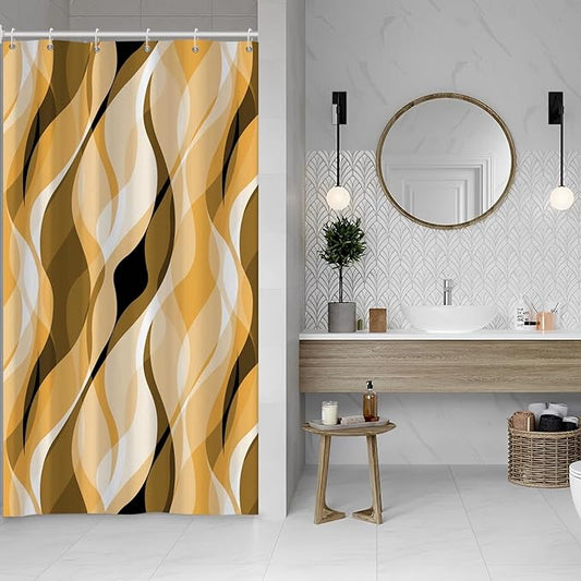 Yellow Shower Curtain, Abstract Ombre Yellow and Grey Striped Shower Curtain Set for Bathroom Waterproof Shower Curtain with Hooks, 48x72 Inch