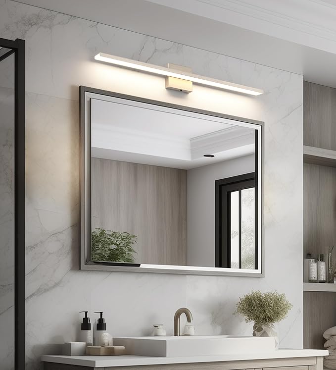 JUSHENG Brushed Nickel Vanity Lights for Bathroom Light Fixtures 5CCT Dimmable Vanity Light Bar LED Bathroom Lighting Over Mirror 31.5'' Inch 32W ETL Certificated