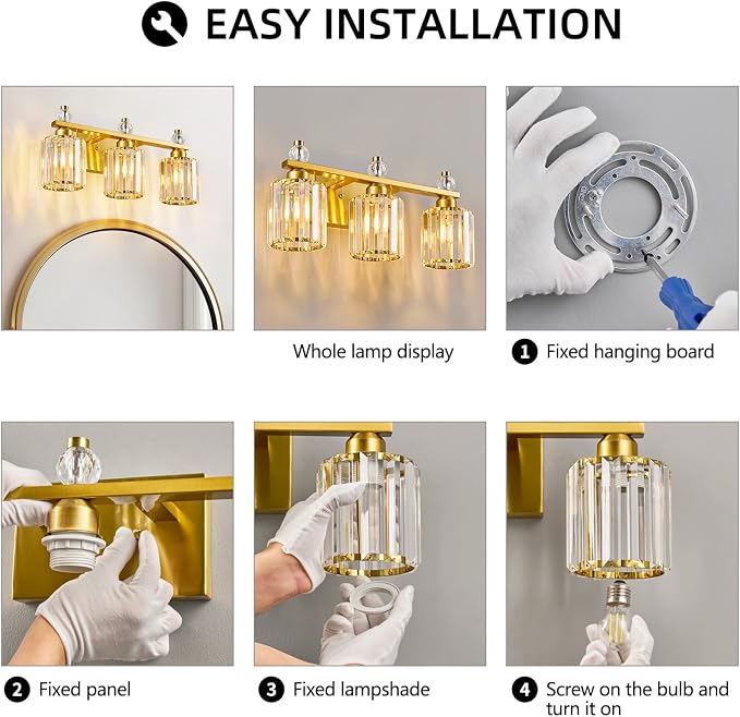 Bathroom Vanity Lights 3-Light Gold Modern Crystal Vanity Light Fixtures Over Mirror Crystal Bathroom Vanity Lighting Fixtures