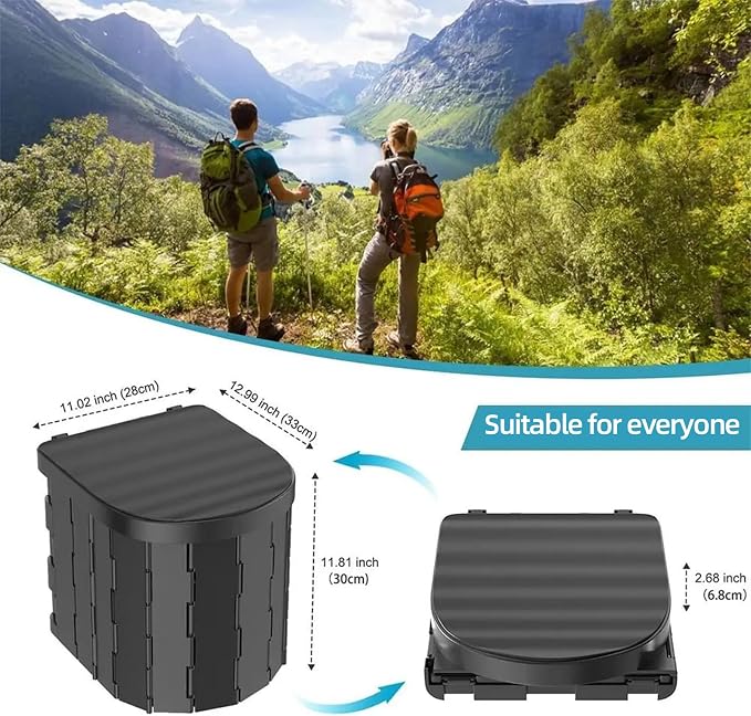 Compact Foldable Travel Toilet for Camping, Hiking, Road Trips, and Emergencies β Heavy-Duty Portable Toilet with 300 lbs Capacity, Easy to Clean, Lightweight & Space-Saving Design(Circular arcοΌ