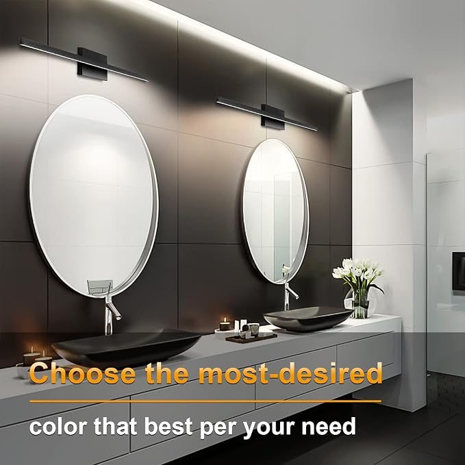 39.4 inch Black Bathroom Vanity Light, 24W 5CCT Dimmable LED Bathroom Lighting Fixtures Over Mirror, Modern Vanity Lights for Bathrooms Restroom Mirror- ETL Certified