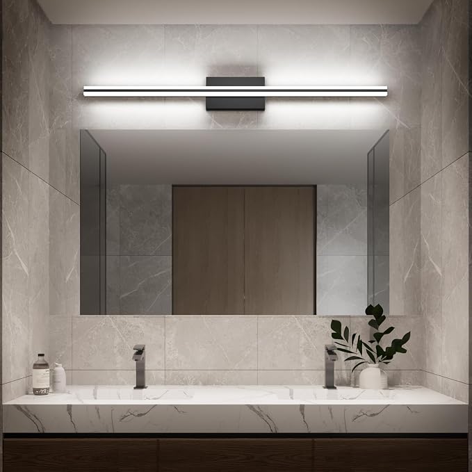 SOLFART Bathroom Lighting Fixtures Over Mirror 25W 40 Inch Modern Black LED Vanity Lights 5CCT Dimmable Bathroom Light